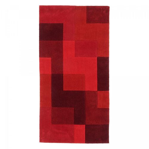 Tapis Entrée 70x140 Fait Main En Acrylique Rouge Rectangle Motif Abstrait