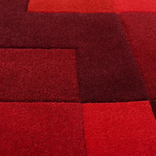 Tapis Entrée 70x140 Fait Main En Acrylique Rouge Rectangle Motif Abstrait