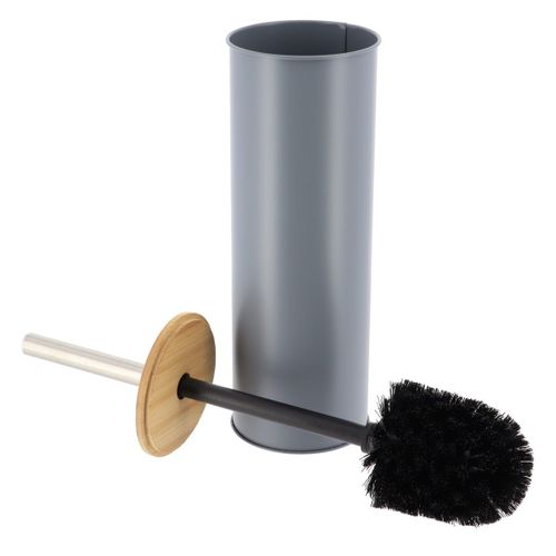 Brosse Wc Avec Support En Métal Gris Et Couvercle Bambou