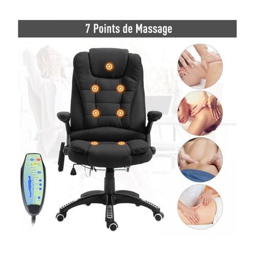 Fauteuil De Bureau Massant et Chauffant Clara Toile De Lin Noir