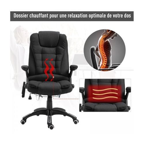 Fauteuil De Bureau Massant et Chauffant Clara Toile De Lin Noir