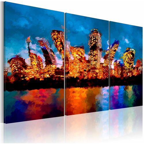 Tableau Ville Folle 120 X 80 Cm Bleu