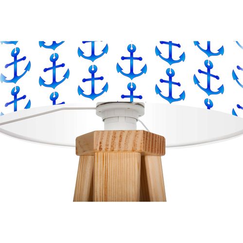 Lampe De Chevet Enfant Trépied Bois Abat Jour Blanc Et Bleu