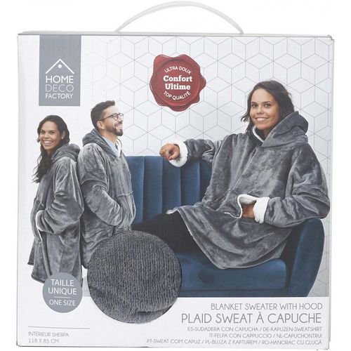 Plaid Sweat à Capuche "confort Sherpa" 85x118cm Gris