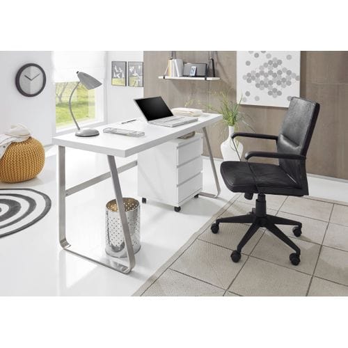 Bureau Blanc Mat Avec Piètement En Acier - L140 X H75 X P60 Cm