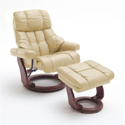 Fauteuil Relax En Cuir Coloris Crème / Noyer - 97 X 110 X 92 Cm -pegane-