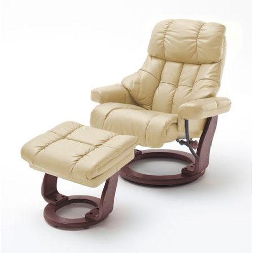 Fauteuil Relax En Cuir Coloris Crème / Noyer - 97 X 110 X 92 Cm -pegane-