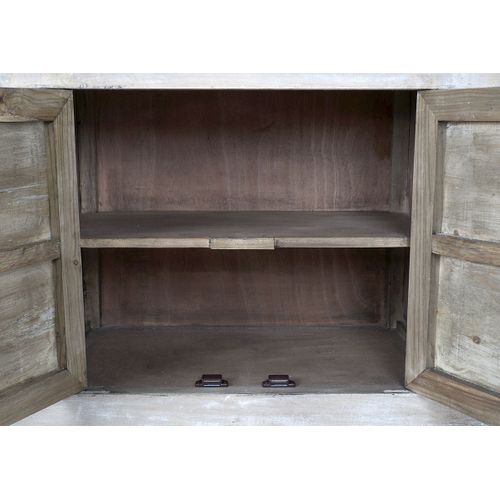 Buffet Meuble De Rangement En Bois Recyclé Coloris Marron Et Métal Noir - L. 220 X H. 86 X P. 45 Cm