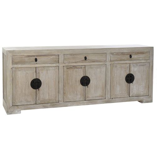 Buffet Meuble De Rangement En Bois Recyclé Coloris Marron Et Métal Noir - L. 220 X H. 86 X P. 45 Cm