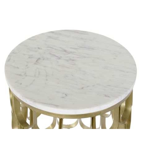 Table D'appoint En Marbre Et Fer Coloris Blanc Doré - Diamètre 30 X Hauteur 50 Cm