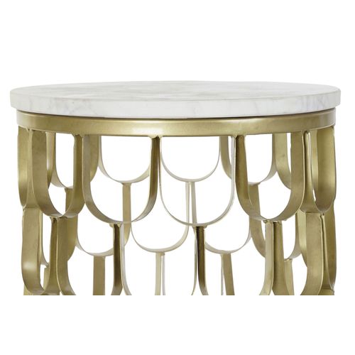 Table D'appoint En Marbre Et Fer Coloris Blanc Doré - Diamètre 30 X Hauteur 50 Cm