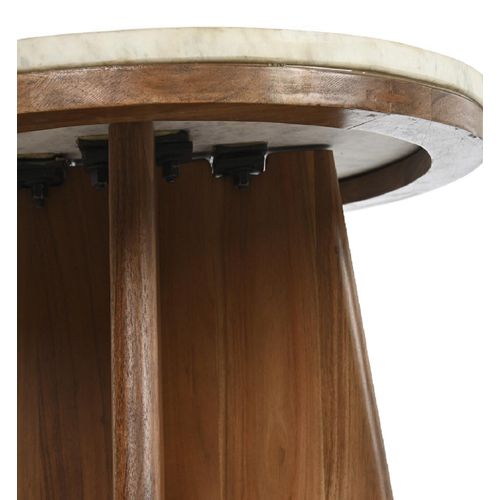 Table Basse Ronde En Marbre Blanc Et Bois D'acacia - Diamètre 70 X Hauteur 43 Cm