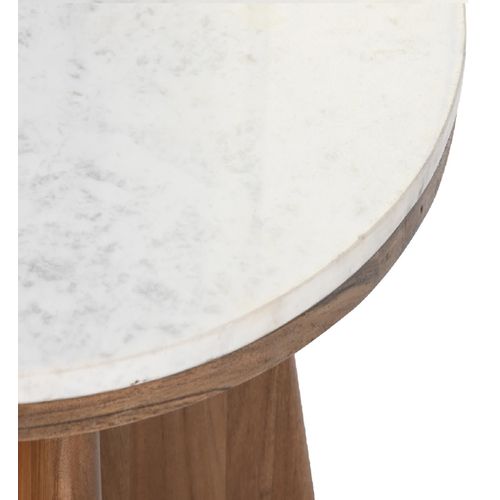 Table Basse Ronde En Marbre Blanc Et Bois D'acacia - Diamètre 70 X Hauteur 43 Cm