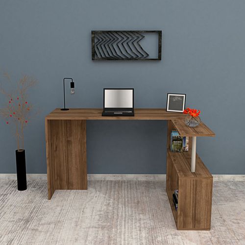 Bureau En Forme De L Avec Étagères De Rangement L.130 Cm - Marron