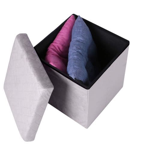 Pouf De Rangement Pliable Kube En Velours - Gris Clair