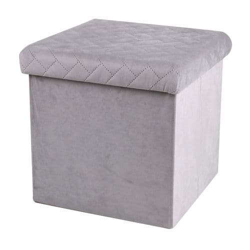 Pouf De Rangement Pliable Kube En Velours - Gris Clair