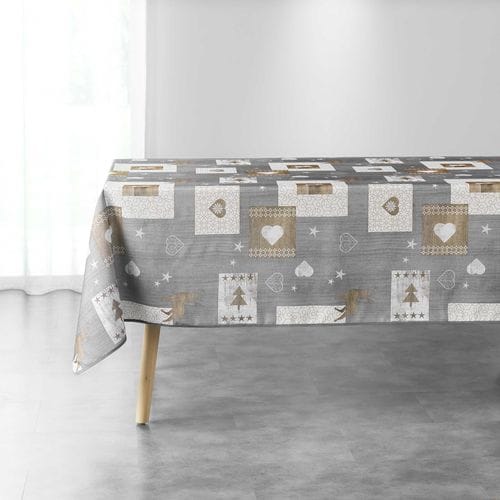 Nappe Rectangulaire Antitache Et Infroissable Imprimé Cœurs - L. 150 X L. 300 Cm - Gris