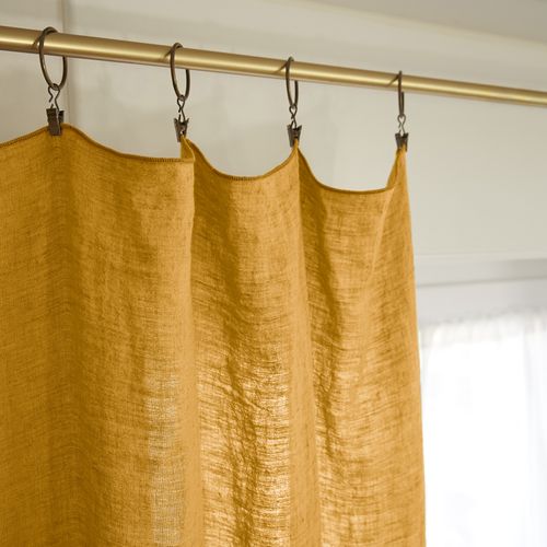 Rideau Ajustable + 8 Anneaux Pince 140 X 270 Cm Lin Lavé Français Luxe Soline Jaune