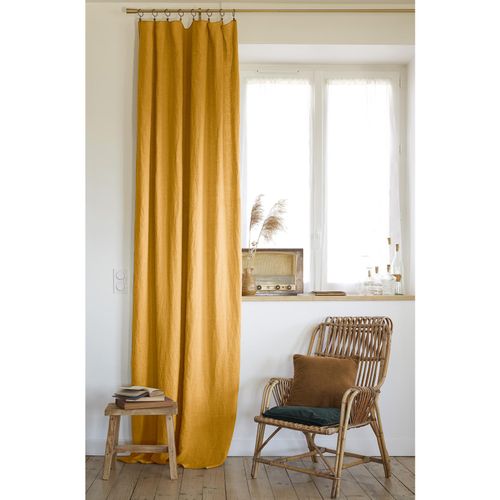 Rideau Ajustable + 8 Anneaux Pince 140 X 270 Cm Lin Lavé Français Luxe Soline Jaune