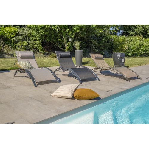 Lot De 2 Bains De Soleil En Aluminium Et Toile Plastifiée Cappuccino - Cl76