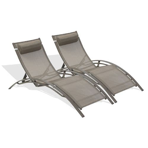 Lot De 2 Bains De Soleil En Aluminium Et Toile Plastifiée Cappuccino - Cl76