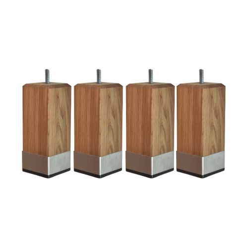 Pied Carré Chêne Massif Et Inox (lot De 4)