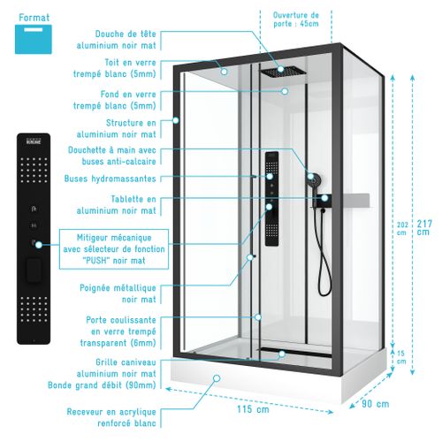 Cabine De Douche Rectangle - 90x115x217 Cm - Factory 2 Rectangle