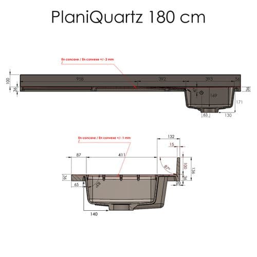 Plan De Travail Monobloc Planiquartz Avec Évier à Gauche - 180 Cm Snova