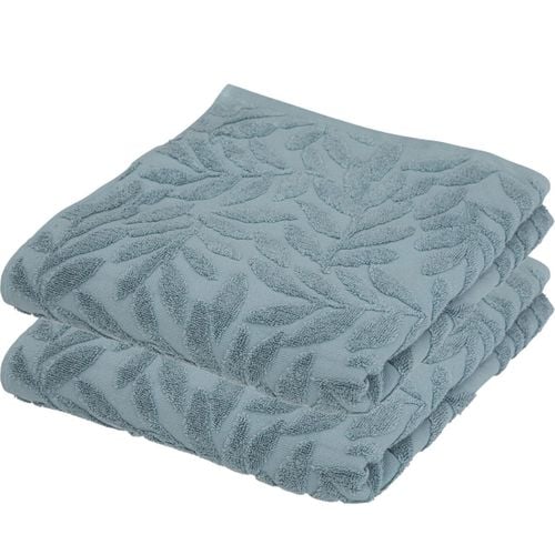 Lot De 2 Draps De Bain En Coton Bleu Tissu Jacquard 100 X 150 Cm