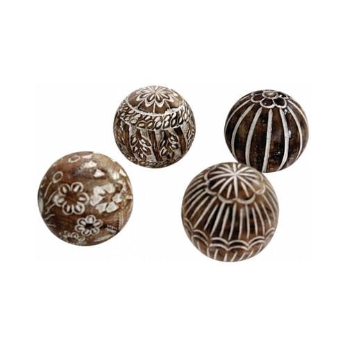 Boules En Manguier Motifs Assortis (lot De 4) 12 Cm