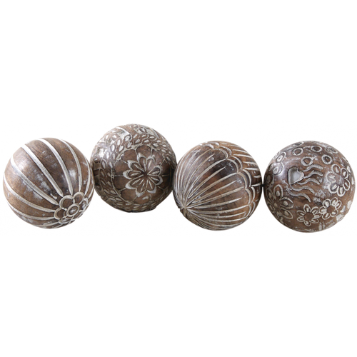 Boules En Manguier Motifs Assortis (lot De 4) 12 Cm