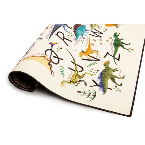 Tapis 80 X 120 Cm Velours Ras Imprimé Finition Surjet Motif Alphabet Dinosaures Multicolore