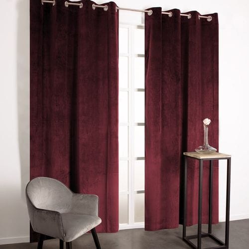 Rideau 135 X 240 Cm à Oeillets Velours Uni Rouge Bordeaux