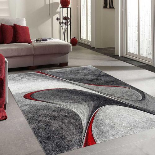 Tapis Salon 120x170 Tissé Rouge Et Gris Rectangle Motif Géométrique Madila