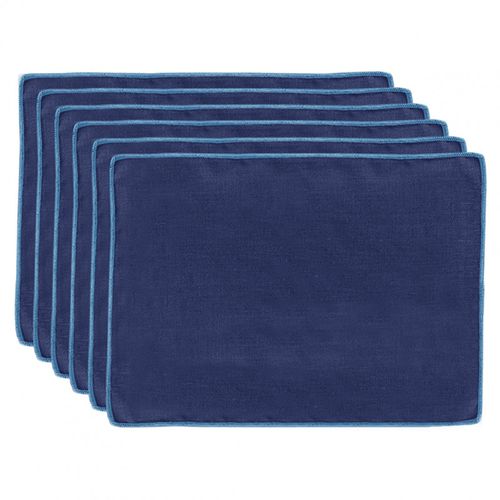 Lot De 6 Sets De Table, Lin Et Coton Bleu 36 X 48 Cm - Constella 9406