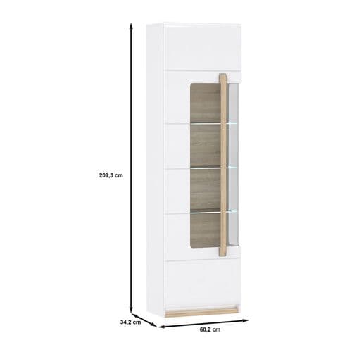 Vitrine 209 Cm 1 Porte Blanc Laqué Décor Bois Clair Et LED - Alexiane