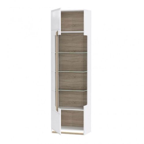 Vitrine 209 Cm 1 Porte Blanc Laqué Décor Bois Clair Et LED - Alexiane