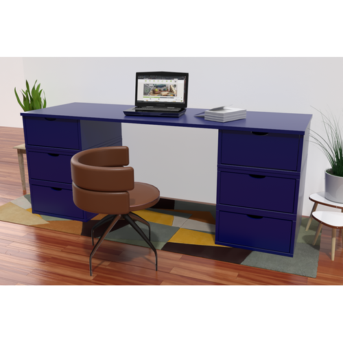 Bureau Cube Long 6 Tiroirs  Bleu Foncé