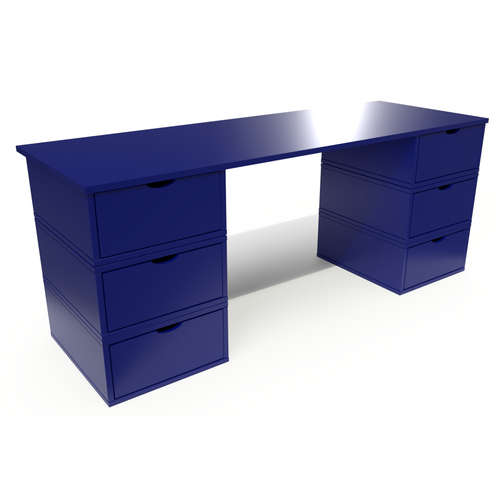 Bureau Cube Long 6 Tiroirs  Bleu Foncé