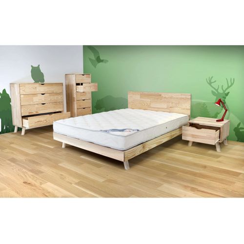 Lit Viking Style Scandinave Bois 2 Places, Couleur: Vernis Naturel/prune, Dimensions: 140x190