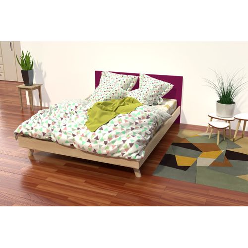 Lit Viking Style Scandinave Bois 2 Places, Couleur: Vernis Naturel/prune, Dimensions: 140x190