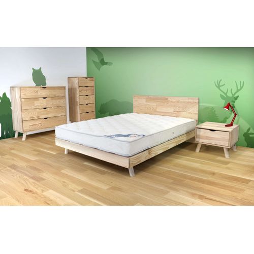 Lit Viking Style Scandinave Bois 2 Places, Couleur: Vernis Naturel/prune, Dimensions: 140x190