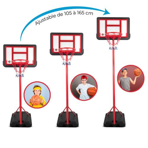 Panier De Basket Denver Noir / Rouge Hauteur Réglable De 1m05 à 1m65,