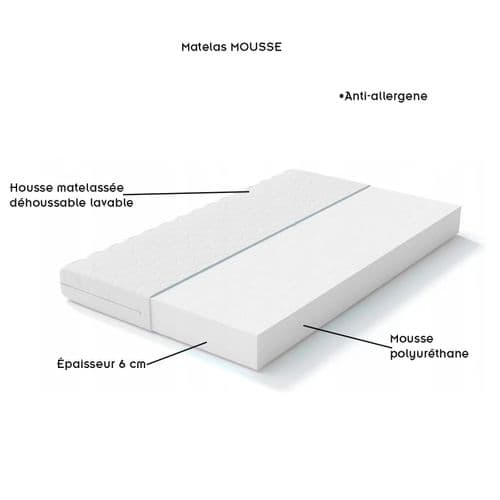 Lit Enfant 160x80    Blanc   Motif Éléphant + Matelas Mousse Sans Tiroir