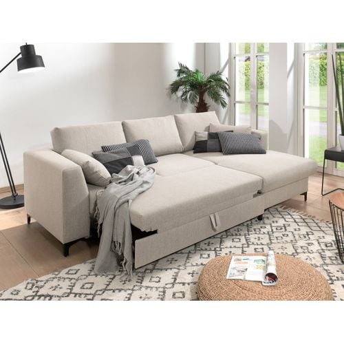 Canapé Angle Droit Convertible 4 Places Tala En Tissu Beige