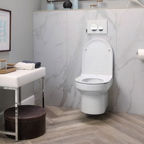 Pack Wc Suspendu Sans Bride  Jacob Delafon + Bâti Support Wc Grohe + Plaque Commande Chromé Rond Qu