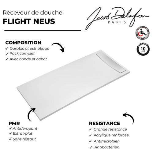 Receveur De Douche Antidérapant 160 X 90 Flight Neus Acrylique Rectangle Blanc