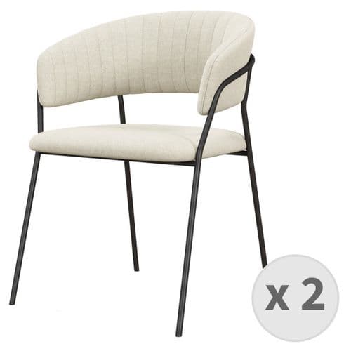 Luca-fauteuil De Table En Tissu Vanille Et Métal Noir (x2)