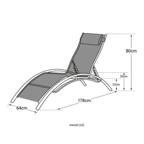 Lot De 2 Transats Galapagos En Textilène Noir - Aluminium Gris