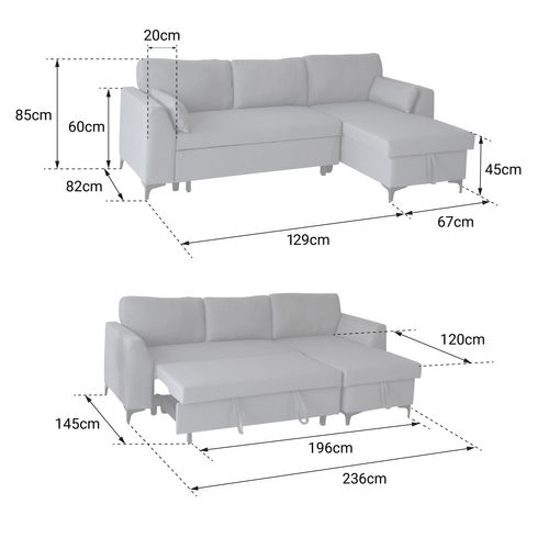 Canapé D'angle Convertible Logan 3 Places Gris